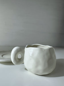 White Wavy Rim Cup with Saucer