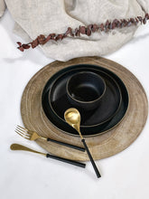 Load image into Gallery viewer, Black Matte Gold Rim Plates