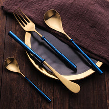 Load image into Gallery viewer, Portuguese Blue &amp; Gold Matte Cutlery Set
