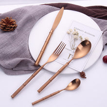 Load image into Gallery viewer, Bamboo Rose Gold Matte Cutlery Set