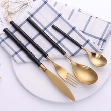 Load image into Gallery viewer, Bamboo Black & Gold Matte Cutlery Set