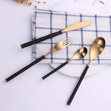Load image into Gallery viewer, Bamboo Black &amp; Gold Matte Cutlery Set
