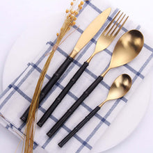 Load image into Gallery viewer, Bamboo Black & Gold Matte Cutlery Set