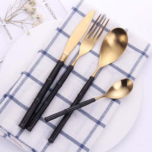 Load image into Gallery viewer, Bamboo Black &amp; Gold Matte Cutlery Set
