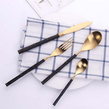 Load image into Gallery viewer, Bamboo Black & Gold Matte Cutlery Set