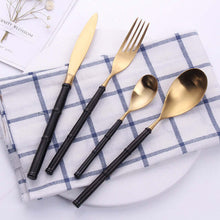 Load image into Gallery viewer, Bamboo Black & Gold Matte Cutlery Set
