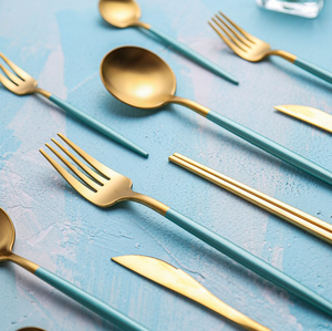 Minty Green & Gold Matte Cutlery Set