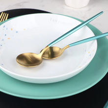 Load image into Gallery viewer, Minty Green & Gold Matte Cutlery Set