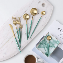 Load image into Gallery viewer, Minty Green & Gold Matte Cutlery Set