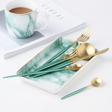 Load image into Gallery viewer, Minty Green & Gold Matte Cutlery Set