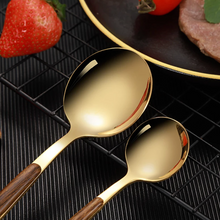 Load image into Gallery viewer, Wood &amp; Shiny Gold Cutlery Set
