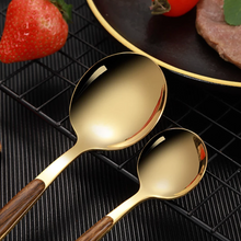 Load image into Gallery viewer, Wood & Shiny Gold Cutlery Set