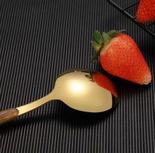 Load image into Gallery viewer, Wood & Shiny Gold Cutlery Set