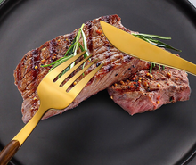 Load image into Gallery viewer, Wood & Shiny Gold Cutlery Set