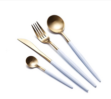 Load image into Gallery viewer, White & Gold Matte Cutlery Set