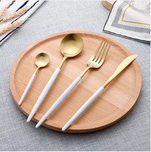 Load image into Gallery viewer, White &amp; Gold Matte Cutlery Set
