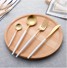 Load image into Gallery viewer, White & Gold Matte Cutlery Set