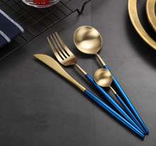 Load image into Gallery viewer, Blue & Gold Matte Cutlery Set