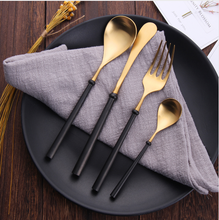 Load image into Gallery viewer, Portuguese Black & Gold Matte Cutlery Set