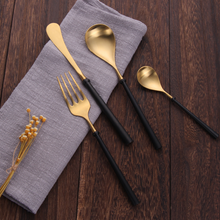 Load image into Gallery viewer, Portuguese Black &amp; Gold Matte Cutlery Set

