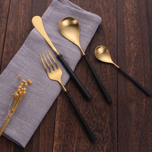Load image into Gallery viewer, Portuguese Black & Gold Matte Cutlery Set
