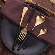 Load image into Gallery viewer, Portuguese Black & Gold Matte Cutlery Set