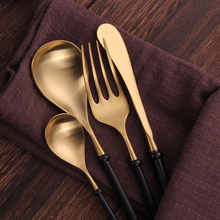 Load image into Gallery viewer, Portuguese Black & Gold Matte Cutlery Set