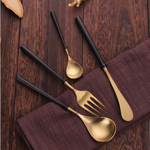 Load image into Gallery viewer, Portuguese Black & Gold Matte Cutlery Set