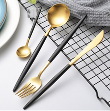 Load image into Gallery viewer, Black & Gold Matte Cutlery Set