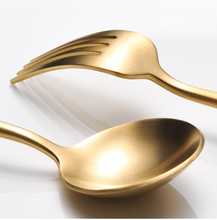 Load image into Gallery viewer, Black &amp; Gold Matte Cutlery Set
