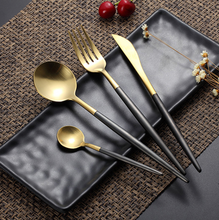 Load image into Gallery viewer, Black & Gold Matte Cutlery Set