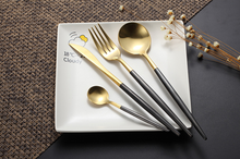 Load image into Gallery viewer, Black & Gold Matte Cutlery Set