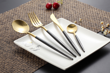 Load image into Gallery viewer, Black & Gold Matte Cutlery Set