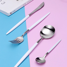Load image into Gallery viewer, White & Silver Matte Cutlery Set