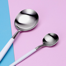 Load image into Gallery viewer, White & Silver Matte Cutlery Set