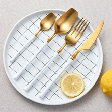 Load image into Gallery viewer, Medieval Ages White & Gold Matte Cutlery Set