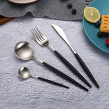 Load image into Gallery viewer, Black & Silver Matte Cutlery Set