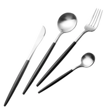 Load image into Gallery viewer, Black & Silver Matte Cutlery Set