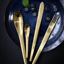 Load image into Gallery viewer, Japanese Style Gold Matte Cutlery Set