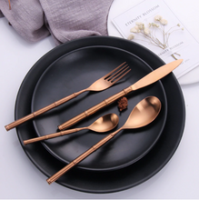Load image into Gallery viewer, Bamboo Rose Gold Matte Cutlery Set