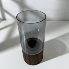 Load image into Gallery viewer, Dark Tinted Glass Vase with Wooden Stand
