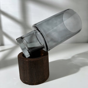 Dark Tinted Glass Vase with Wooden Stand