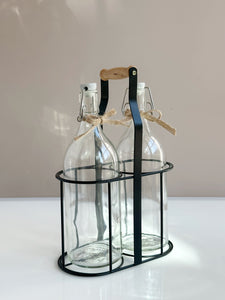 Glass Bottle Set with Metal Holder