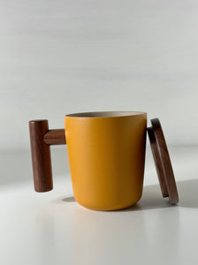 Yellow Mustard Wooden Handle Ceramic Mug
