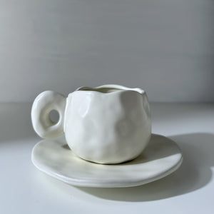 White Wavy Rim Cup with Saucer