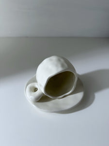 White Wavy Rim Cup with Saucer
