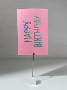 Silver Glittered Happy Birthday in Pink Gift Card