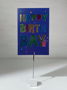 Metallic Happy Birthday Blue Gift Card