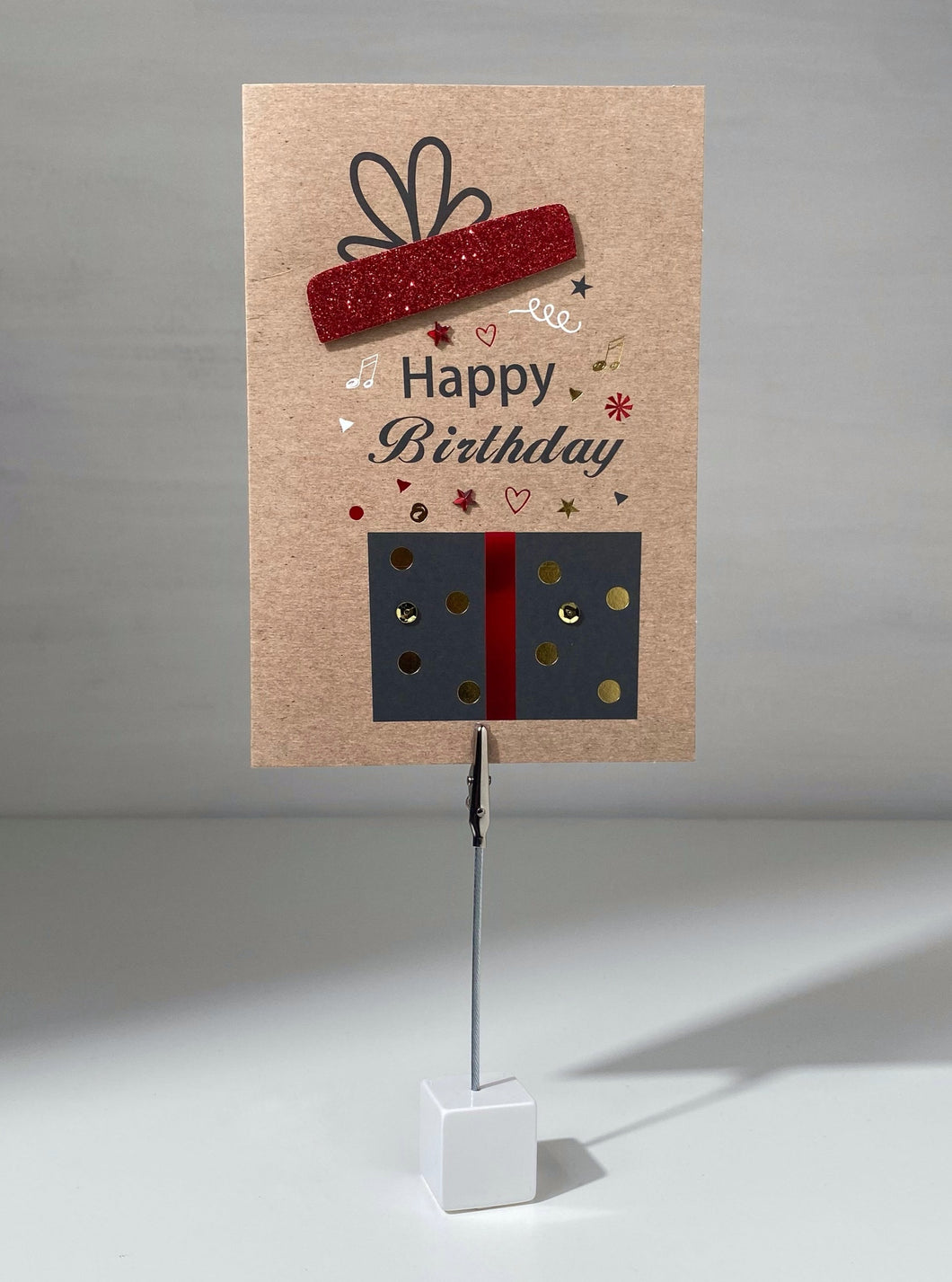 Glittered and sequinned Happy Birthday Gift Box Card