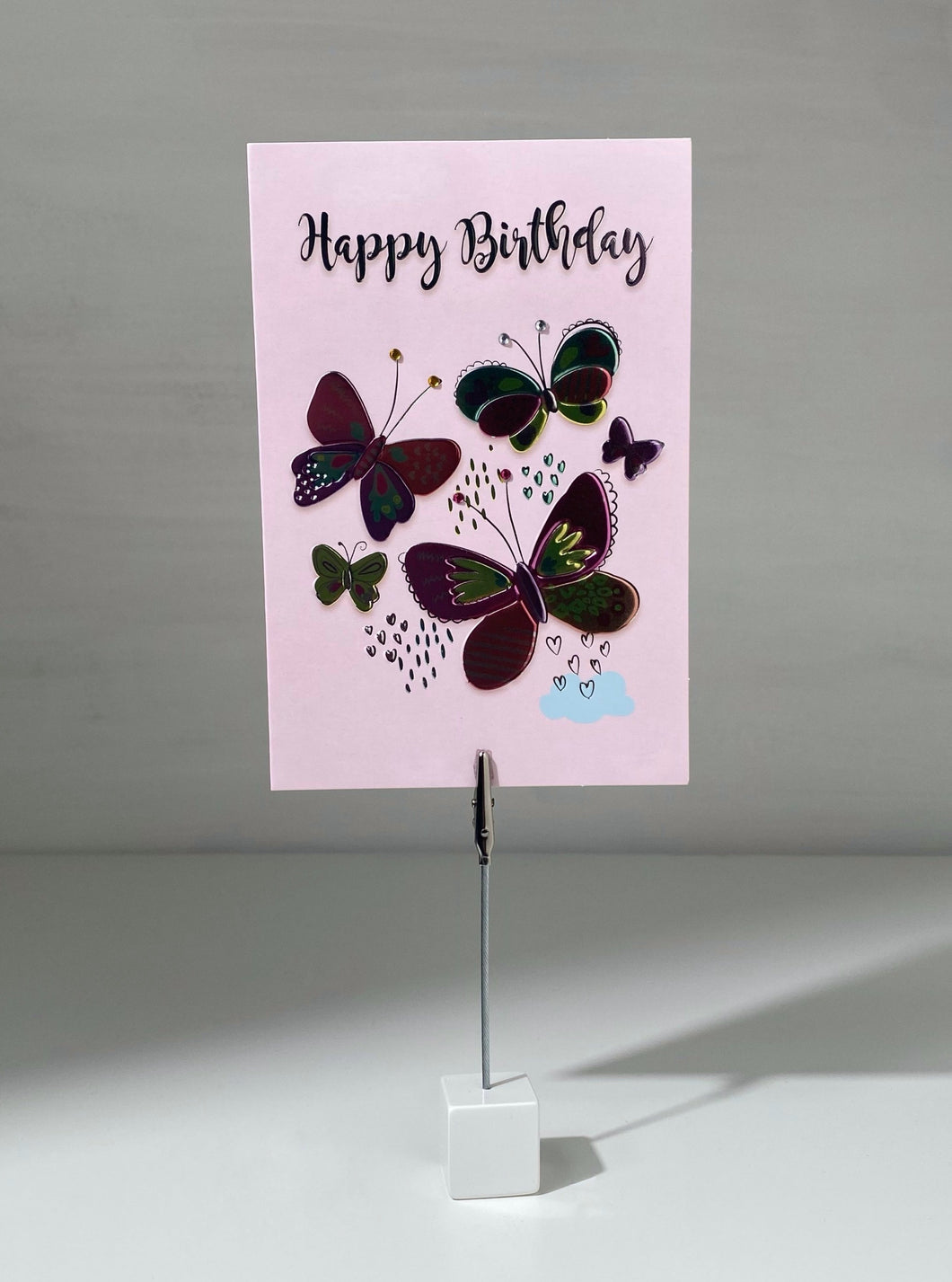 Metallic Pink Butterflies Birthday Gift Card